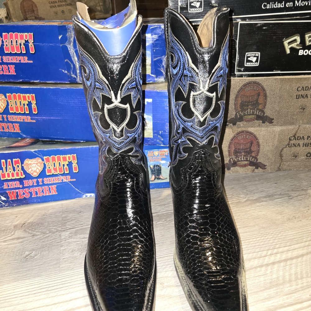 Black and Blue Python Western Cowboy Boots